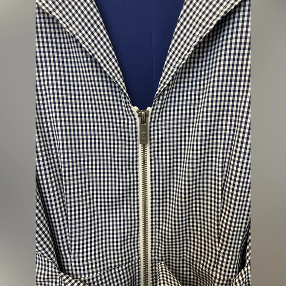 LDT White and Blue Checkered Gingham Print Zip Up Shirt Dress - Picture 4 of 6
